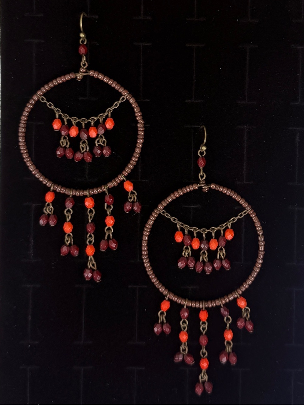Bohemian chic beaded fringe circle pierced dangle earrings